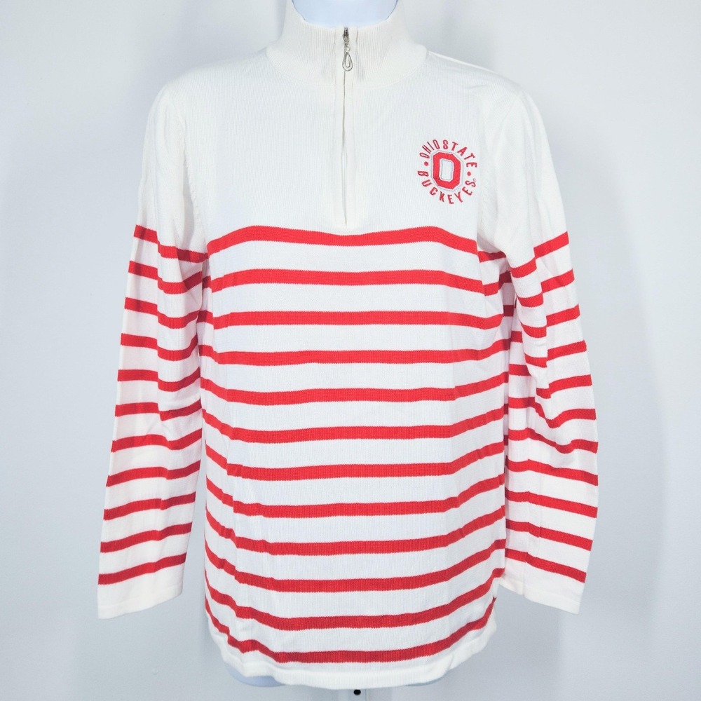 Ohio State Buckeyes Sweater Womens Medium White Red NCAA Football Quarter Zip